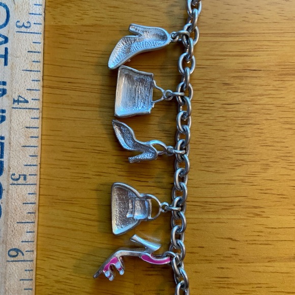 Silver-tone and enamel girlie charm bracelet with shoe and purse charms, 7.5 in. - Picture 7 of 8